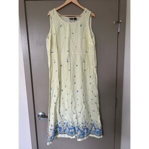 Vintage 90s Y2K butterYellow Floral Maxi Dress Sleeveless Linen cottagebeachy 1X